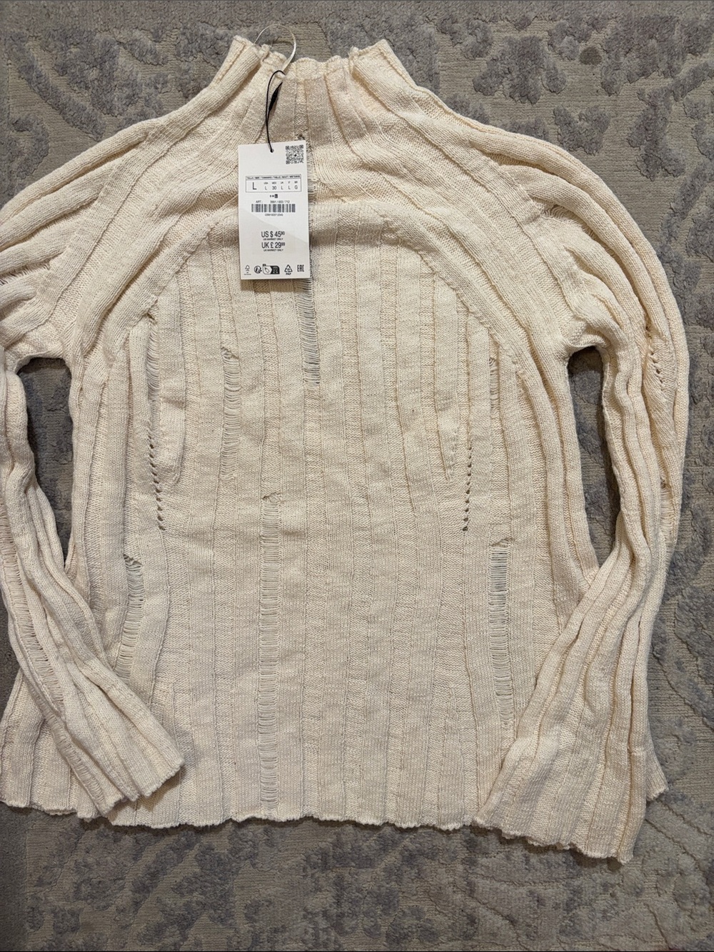 Zara Cream Open-Weave Turtleneck Sweater
